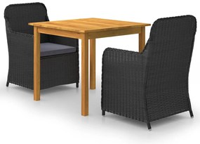 3 pcs conjunto de jantar para jardim preto