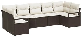 Conjunto de Sofá de Jardim 7 Peças com Almofadas Castanho em Rattan Si