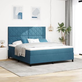 Cama Box com Colchão e LED Azul Escuro 180x200 cm Veludo
