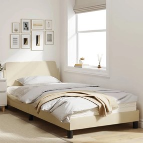Estrutura de cama c/ cabeceira 100x200 cm tecido cor creme
