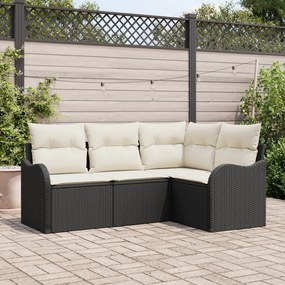 Conjunto de Sofá de Jardim vidaXL com Almofadas Preto Rattan, Sofá de