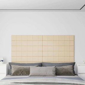 vidaXL Painel de parede 12 pcs 90x15 cm tecido 1,62 m² cor creme