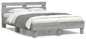 vidaXL Estrutura cama c/ cabeceira/luzes LED 120x200cm cinzento sonoma