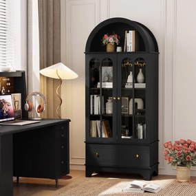 Armário de Arrumação Arqueado, 77,5 x 40 x 181 cm, Suporte para Garrafas e Copos, Preto