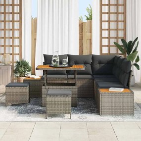 Conjunto de Sofá de Jardim vidaXL de 8 Peças com Almofadas Rattan Cinz