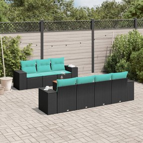 vidaXL 8 pcs conjunto de sofás p/ jardim c/ almofadões vime PE preto