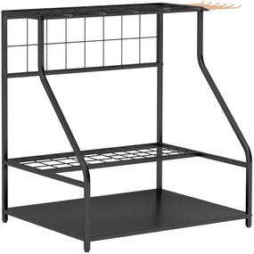 Organizador de Ferramentas de Jardim de 3 Níveis para Garagem com Ganchos para Pás Ancinhos Vassouras 84x53x73 cm Preto