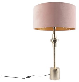 Candeeiro de mesa Art Deco dourado com abajur de veludo rosa 50 cm - Diverso Art Deco