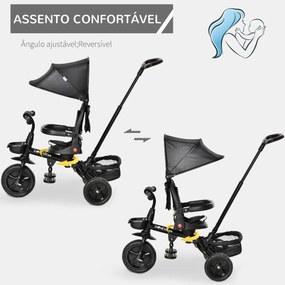 Triciclo Infantil 4 em 1 Bicicleta para Crianças 1-5 Anos com Assento Giratório Capô Ajustável Guidão de Empurre e Apoio para os Pés Dobrável 111,5x52