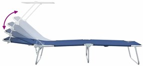Espreguiçadeiras Dobráveis 2 pcs com Toldo Azul Tecido Oxford 600D