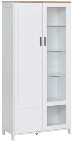 HOMCOM Armário de Cozinha com Porta de Vidro Prateleiras Ajustáveis e Pés Elevados 76x36x160 cm Branco