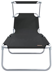 Espreguiçadeiras Dobráveis 2 pcs com Teto Preto Tecido Oxford 600D