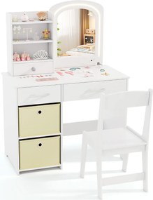Conjunto de Toucador para Crianças com Espelho Iluminado para Princesas com Luzes Branco