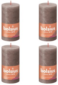 Bolsius Velas rústicas cilíndricas Shine 4pcs 130x68mm cinza-acastanh.