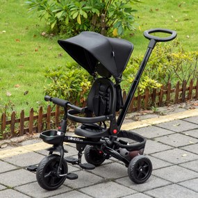 Triciclo Infantil 4 em 1 Bicicleta para Crianças 1-5 Anos com Assento Giratório Capô Ajustável Guidão de Empurre e Apoio para os Pés Dobrável 111,5x52