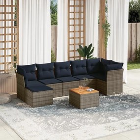 vidaXL 8 pcs conjunto sofás p/ jardim c/ almofadões vime PE cinzento