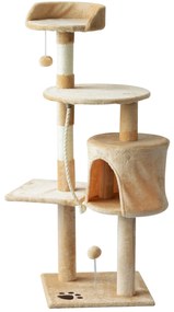 PawHut Árvore de gato com plataformas Cabines Bolas de jogo bege 40x40x114cm | Aosom Portugal