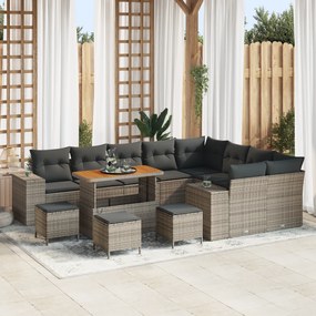 Conjunto de Sofá de Jardim vidaXL de 13 Peças com Almofadas Cinza Ratt