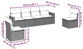 6 pcs conjunto sofás de jardim c/ almofadões vime PE preto