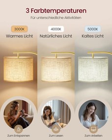 Candeeiro de pé com altura regulável de 150 a 175 cm, com interruptor de pé em dourado claro