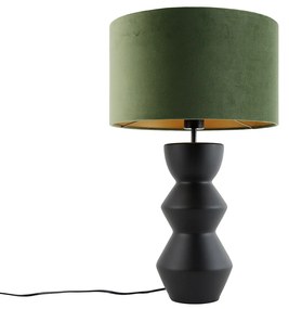 Candeeiro de mesa design com cúpula aveludada preta, verde com dourado 35cm - Alisia Design