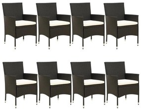 9 pcs conjunto de jantar p/ jardim c/ almofadões vime PE preto