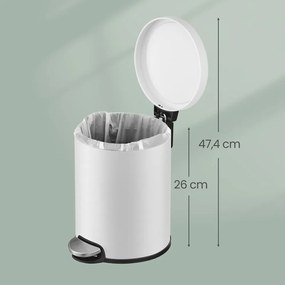 Cesto de lixo para casa de banho, cesto de lixo de 6 L para casa de banho, com tampa com fecho suave Branco