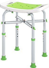 Banco de duche 42,5 L x 27 P x 44-51,5 A cm assento almofadado e ajustável, pés com ventosas antiderrapantes, em alumínio verde