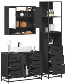 vidaXL 3 pcs conjunto móveis casa de banho derivados de madeira preto