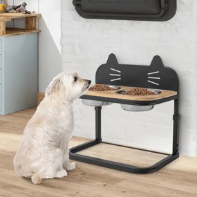 Comedouro de gato elevado Suporte elevado com 2 tigelas de aço inoxidável para comida e água Estrutura de metal com 3 alturas ajustáveis