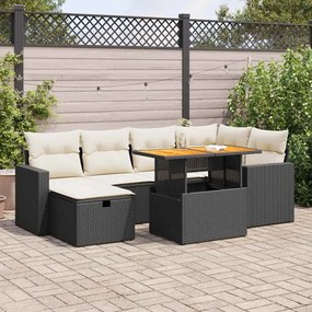 8 pcs conjunto sofás jardim com almofadões vime PE/acácia preto