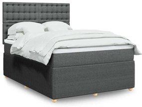 vidaXL Cama com molas/colchão 140x200 cm tecido cinzento-escuro