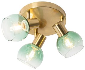 Candeeiro de tecto Art Déco ouro com vidro verde 3 luzes - Vidro Art Deco