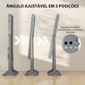 Espelho Joalheiro com Luzes LED Armário para Joias com Ângulo Ajustável  Prateleiras Ranuras para Anéis 36x30x136 cm Cinzento