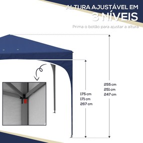 Tenda Dobrável 3x3 cm Tenda de Jardim com Altura Ajustável Bolsa de Transporte Tecido Anti-UV e Sacos de Areia Azul Escuro