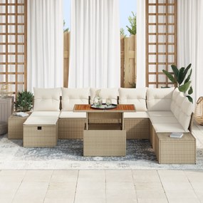 Conjunto de Jantar de 9 Peças com Almofadas Bege de Rattan Acácia