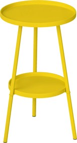 Mesinha redonda de apoio jardim com 2 prateleiras Ø 32 x 51 cm, mesa de jardim para terraço, sala de estar ou varanda, em metal,, amarela
