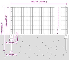 Cerca Euro com 22 Postes U Cinza 0,6x50 m Aço