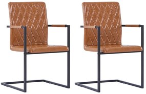 Cadeiras de jantar cantilever 2 pcs couro artificial conhaque