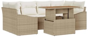 Conjunto de Jantar Jardim 7 Peças com Almofadas Beijinhas em Rattan Si