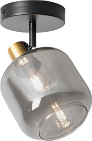 Foco de teto design preto com dourado e vidro fumê - Zuzanna