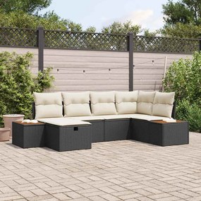 vidaXL Conjunto de Sofá de Jardim 6 Peças com Almofadas Preto Polirattan