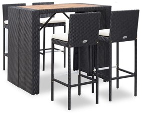 vidaXL 5 pcs conjunto de bar jardim vime PE e madeira acácia preto