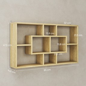 Estante de Parede Decorativa para Livros CDs com 8 Cubos 85x14,5x47,5 cm Carvalho