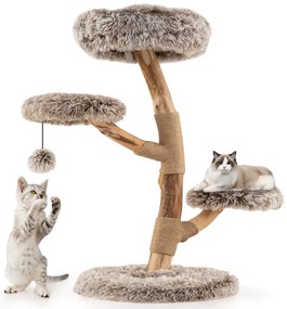 Arranhador para gatos 50 x 90 cm em madeira macia de pereira com plataforma bola suspensa postes para arranhar natural Natural