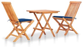 Conjunto bistrô c/ almofadões azul real 3 pcs teca maciça