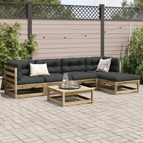 6 pcs conjunto sofás de jardim c/ almofadões pinho impregnado