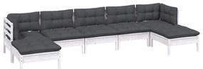 7 pcs conjunto lounge de jardim c/ almofadões pinho branco