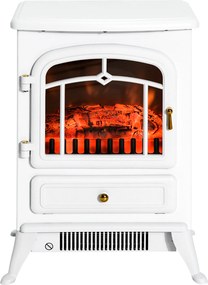 Lareira elétrica com efeito de chama 45 x 28 x 54 cm, estilo retro, termóstato, 950-1850 W, proteção contra sobreaquecimento, branca