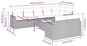 9 pcs conjunto de sofás p/ jardim com almofadões vime PE bege